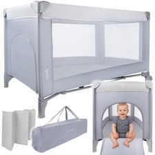 Kinderreisebett Laufstall Tasche Malplay Matratze LUNO 60x120cm Grau mit Rädern