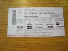 25/08/2009 Ticket: Zurich v Ventspils [European Cup] (Folded). No obvious faults