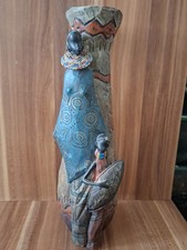Afrikanische Vase Skulptur 29 cm Ethno Deko Handarbeit Figurenszene bunt