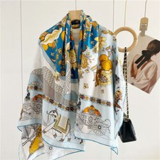 Kutsche Blumendruck reiner Köper Seide Halstuch Schal großer quadratischer 53"