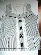 BiBA Top Shirt S M gemustert natur schwarz weiß Baumwollspitze wie neu