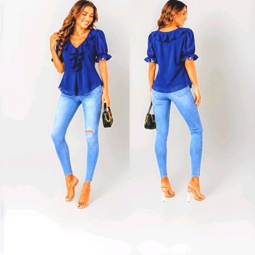 Damen bluse marineblau volant - damen,