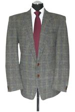 Harris Tweed Sakko Jackett 56 grau blau kariert 2-Knopf Lederknöpfe Vintage