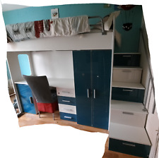 Hochbett 90x200 cm mit Schreibtisch und Kleiderschrank Kinderbett Jugendbett