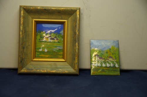 2er set emaille gemälde email - gemälde,
