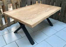 Couchtisch Baumkante Wildeiche Massiv geölt 110x70cm Metall X-Gestell schwarz