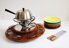 FONDUESET KOMPLETT TEAKrad Vintage Mid Century DESIGN 1960s SPRING Switzerland