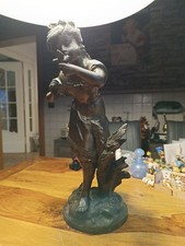 Figur Skulptur Mädchen Vogel Bronce Bronze groß ca 40 cm signiert Moreau