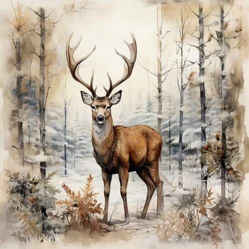 Wandbild vintage hirsch wald - wandbild,