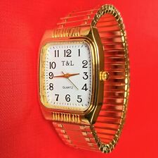 Quarz Uhr Flexband Edelstahl Zugband Herren Armbanduhr gold Batterie geprüft neu