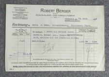 Rechnung Robert Berger Schokolade und Kakao Fabrik 1929 Pössneck