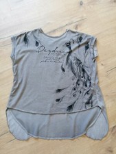 SOCCX  Damen Tunika Bluse Shirt  Grau Taupe Mit Pfau Feder Glitzer Gr. S  36