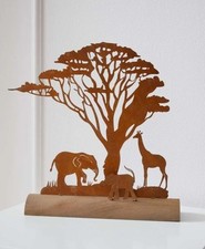 AFRIKA - DEKO IN ROSTOPTIK " SAVANNE MIT BAUM / GIRAFFE / ELEFANTEN " BLICKFANG 