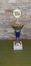 Pokal Kart Motorsport Höhe 34 cm mit Deckel gold/blau Marmorsockel