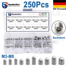250tlg Gewindestifte Sortiment Madenschrauben mit Spitze Edelstahl M3-M8 DIN914