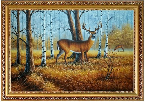 ölbild hirsch wald - im,