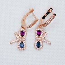 Blautopas Rhodolith CZ Ohrhänger SCHLEIFE 925 Silber 585 Roségold vergoldet