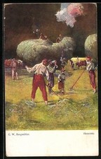 Bauern bei der Heuernte, Landwirtschaft, Ansichtskarte 