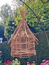 Vogelkäfig mit 3 Vögel auf Astbaum, Balsaholz, Handarbeit, Brasilien - VINTAGE !