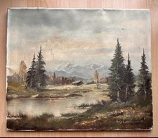 Ölgemälde Leinwand Landschaft / Bäume/ Berge Signiert