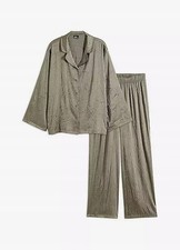 Satin-Pyjama Gr. 40/42 Oliv Damenpyjama Nachtwäsche Schlafanzug Neu