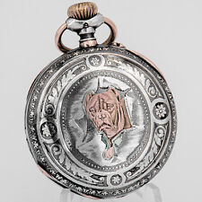 40,6 mm ø - Roussillon & Cie. Niello Tula-Silber Taschenuhr Bulldogge/Molosser