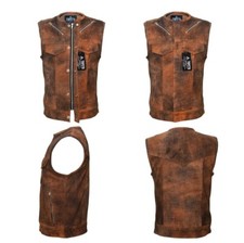 Herren Motorrad Lederweste, Kutte Biker Weste, Chopper Leder Kutte, Gr,XS bis XL