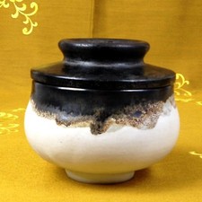 Edle Zuckerdose Bonboniere Keramik Laufglasur schwerer Eisen-Holzdeckel Japan