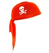 Hut Piratenkappe / Bandana mit Totenkopf weiß auf rotem Grund für SIE & IHN @@@