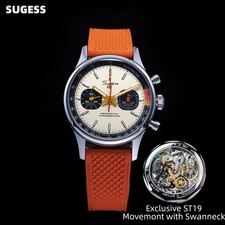 Sugess 1963 Fliegeruhr Automatikuhr Swanneck Seagull ST1901 Chronograph 40mm