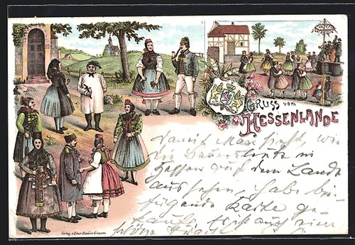 Lithographie hessen tracht - lithographie,
