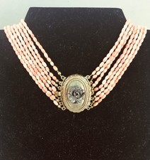 Antike Kropfkette Silber vergoldet mit 7 reihiger  rosa Korallenkette