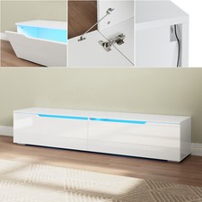 TV Fernsehtisch 160cm Schrank mit LED Hängeschrank Wohnzimmer Weiß Hochglanz