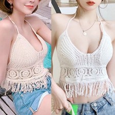 Sommer Häkel Neckholder Weste für Damen mit Quasten Detail für Casual Style