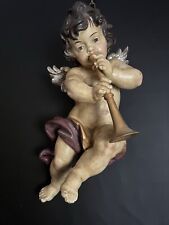 Skulptur Engel mit Trompete Putto im Barock Stil handbemalt 46cm 1,75kg.