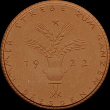 DRESDEN: Medaille 1922. VERBAND DER PORZELLAN-ARBEITER DEUTSCHLANDS ⇒ GIPSFORM.