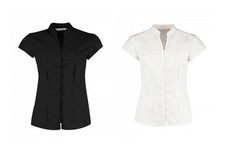 KUSTOM KIT Kurzarm Bluse Damen Stehkragen Bügelleicht Figurbetont 727 NEU