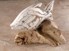 Deko Fisch Holz weiß Maritim Treibholz Bad Dekoration NEU