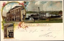 Litho Delfzyl Delfzijl Groningen, Haven, Hotel de Beuts, Koekebakker - 10390402