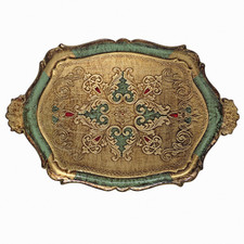 Florentiner Tablett Vintage Italien Holz Handarbeit 50er 60er W. Weitz