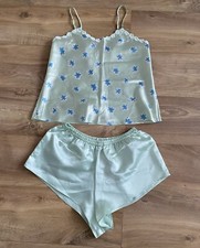 Giani Feroti Satin Pyjama Gr. S Mintgrün Blumen Blau