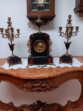 Antike Kaminuhr mit 2 Kerzenleuchter, Frankreich um 1880, intakt