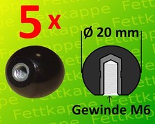 5 x Kugelknopf M6 Ø20mm schwarz m. Stahlgewinde Hebelknopf Schaltknauf Kugelkopf