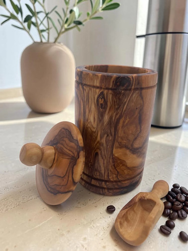 Olivenholz kaffeedose mit - olivenholz,