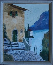 ::FINCA ITALIEN SPANIEN SEE HOF KÜSTE MEER GEBIRGE BERG URLAUB BLAU RAHMEN ANTIK