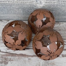 3er Set Gartenkugeln Metallkugel Kugel Rost Braun wie Edelrost Blume 10cm