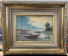 kleines Gemälde, Schiff Jolle in massiven Holzrahmen MK004