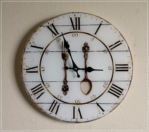 Wanduhr glas rund - rund, besteck