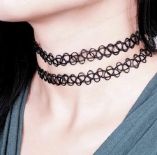 2 St Tattoos Choker Gothic Collier 2 Kette  Retro Halsband dehnbar elastisch