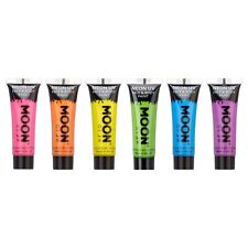 Moon Glow Intensive Neon UV Gesichtsfarbe Körperfarbe - 12ml 6er Set - inkl. UV Schlüsselring